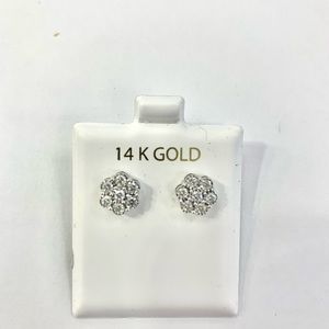 14k Diamond Flower Earrings real Gold Cluster Earrings 0.50 carat of Diamonds